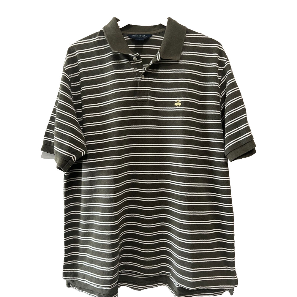 Brooks Brothers Polo Shirt Men's X L Olive Green White Stripes classic Preppy